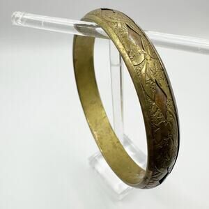 Vintage Engraved Bracelet Bangle Copper Brass Diamond Shape Cutout Etched Metal